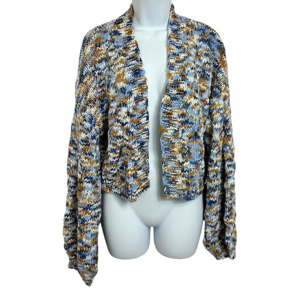 Shein Crop Cardigan Open Sweater Sz Small Chunky Oversized Space Dye Blue - Picture 2 of 7